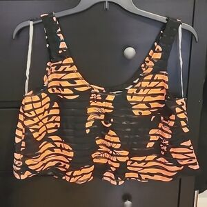 2bebe Mesh Striped Oversized Crop Top